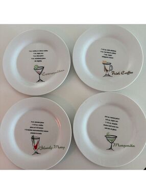 Vintage Libbey Cocktail Recipe Plates Set of 4 – Cosmopolitan, Margarita, etc